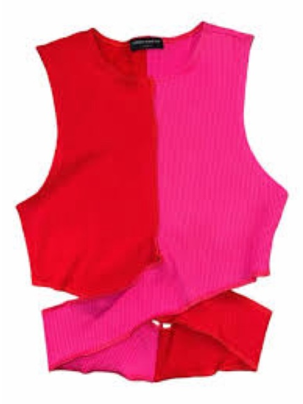 NWOT Naked Wardrobe Contrast Red & Pink Ribbed Crop Top size XL